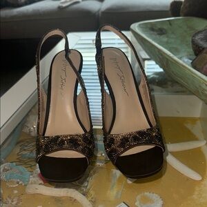 Betsey Johnson Glittering Black and Gold Heels